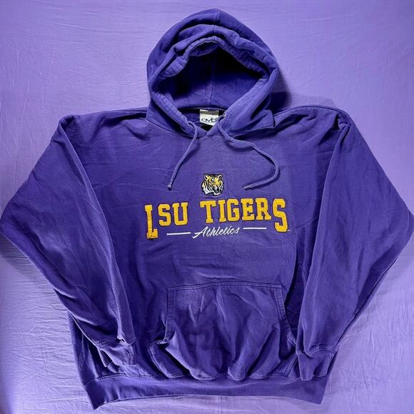 Vintage Y2K LSU Tigers Embroidered Hoodie Old Varsity OVB NCAA SEC Purple Gold - Picture 1 of 3